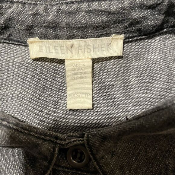 Eileen Fisher Top Tencel Organic Cotton Denim Collared‎ Pullover Womens XXS - Picture 3 of 7
